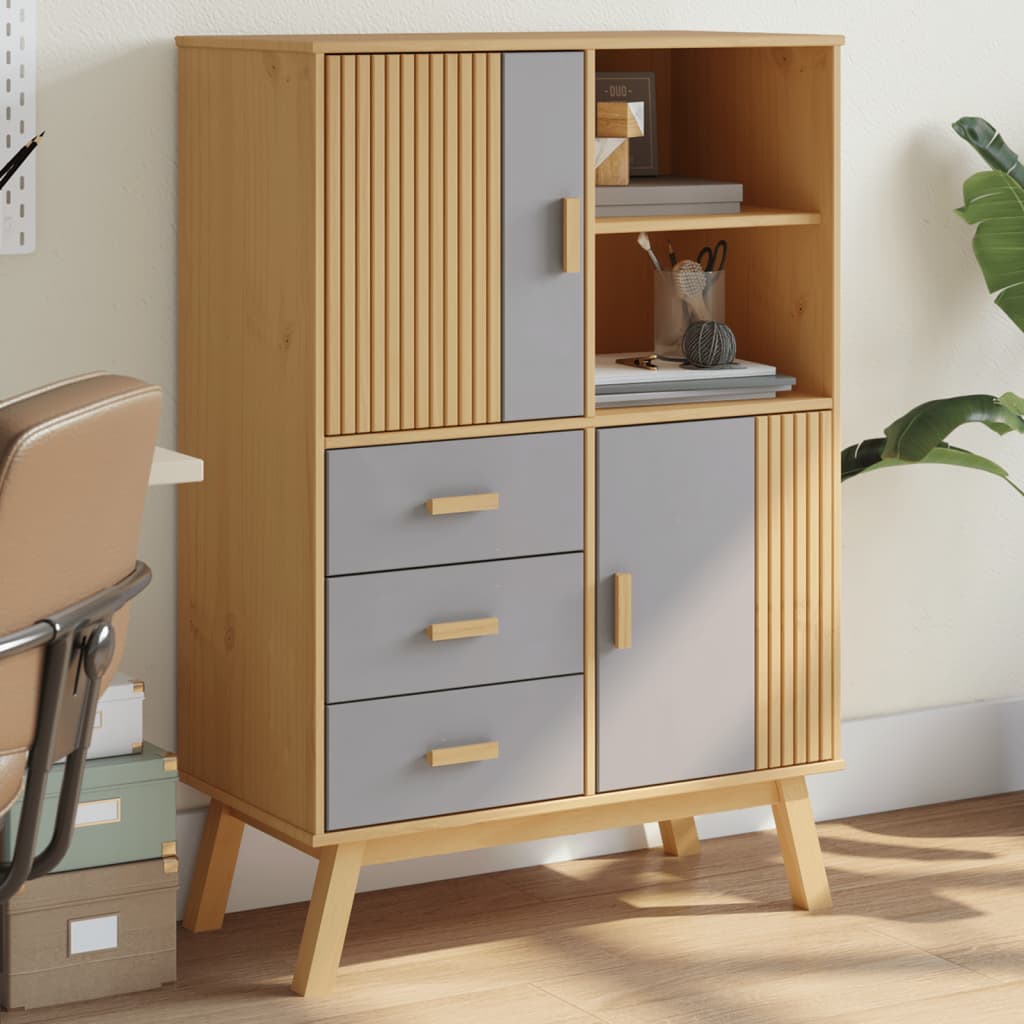 vidaXL Highboard OLDEN Grey and Brown 85x43x125 cm Solid Wood Pine