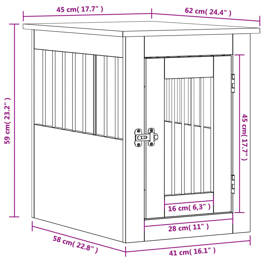 vidaXL Dog Crate Furniture Black 45x62x59 cm Engineered Wood