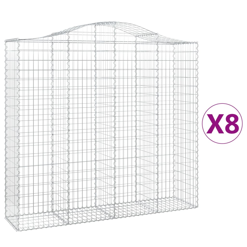 vidaXL Arched Gabion Baskets 8 pcs 200x50x180/200 cm Galvanised Iron