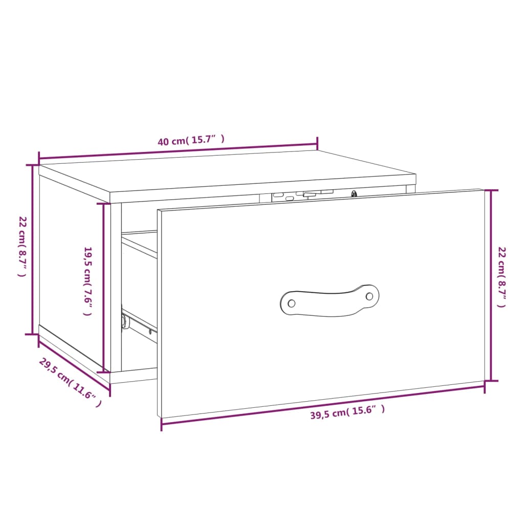 vidaXL Wall-mounted Bedside Cabinets 2 pcs Grey 40x29.5x22 cm