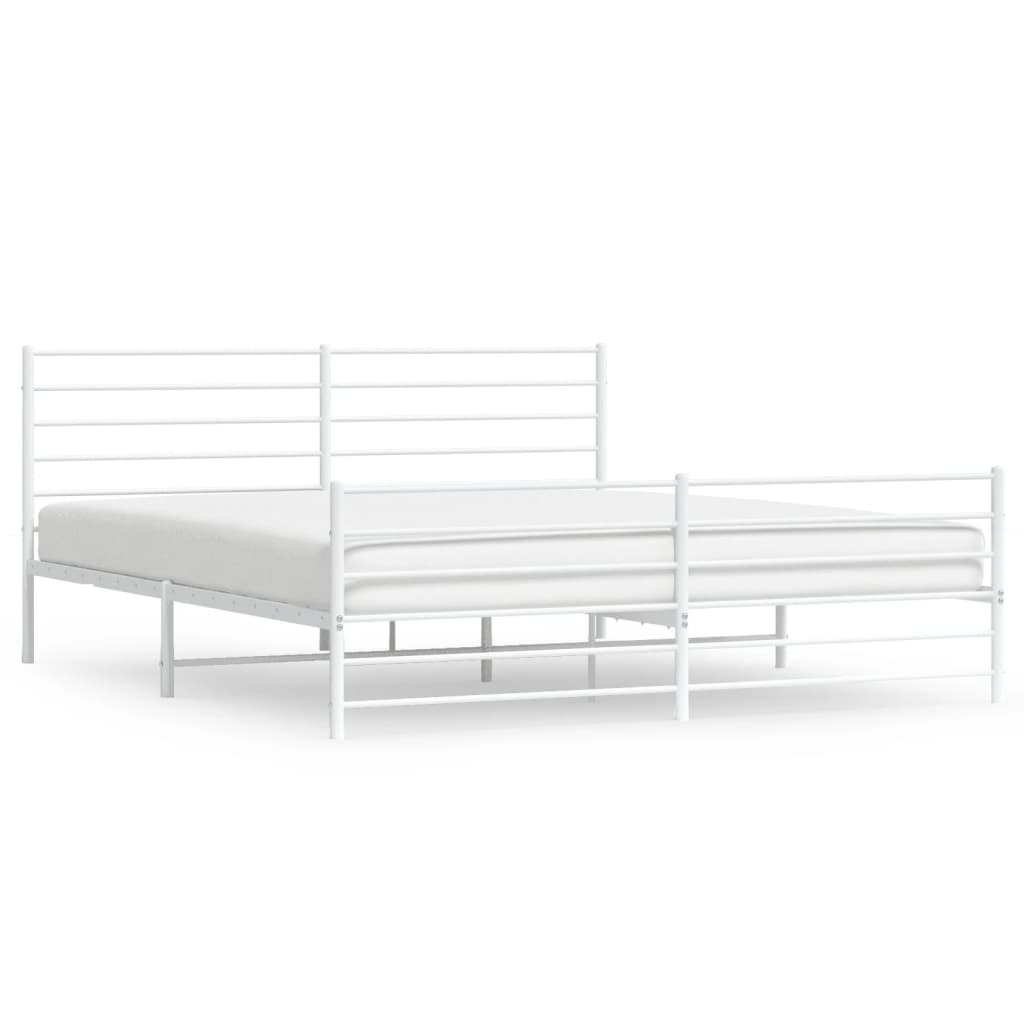 vidaXL Metal Bed Frame without Mattress with Footboard White 200x200 cm