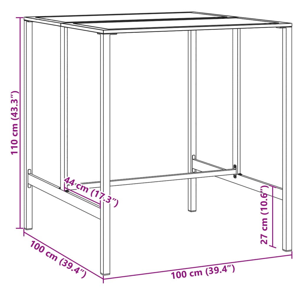 vidaXL Bar Table Black 100x100x110 cm Powder-coated Steel