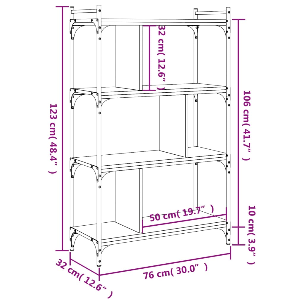 vidaXL Bookcase 4-Tier Black 76x32x123 cm Engineered Wood