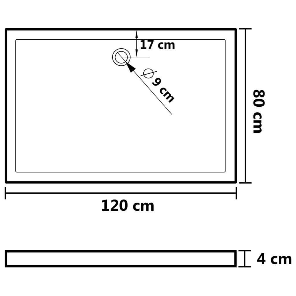 vidaXL Rectangular ABS Shower Base Tray White 80x120 cm