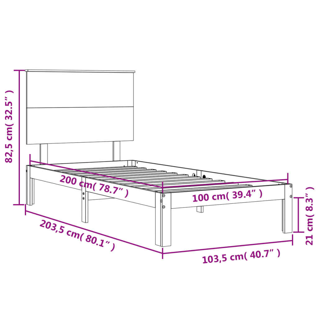 vidaXL Bed Frame without Mattress White 100x200 cm Solid Wood Pine