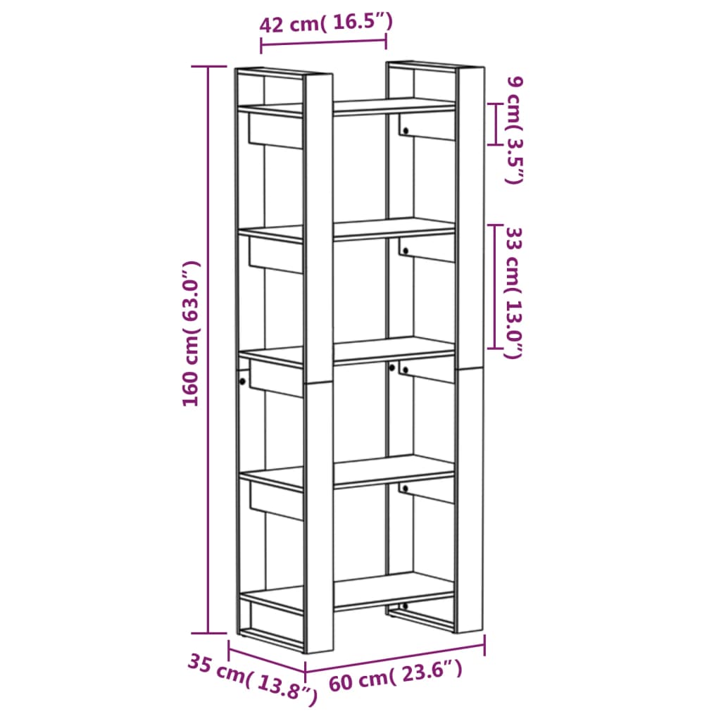 vidaXL Book Cabinet/Room Divider White 60x35x160 cm Solid Wood