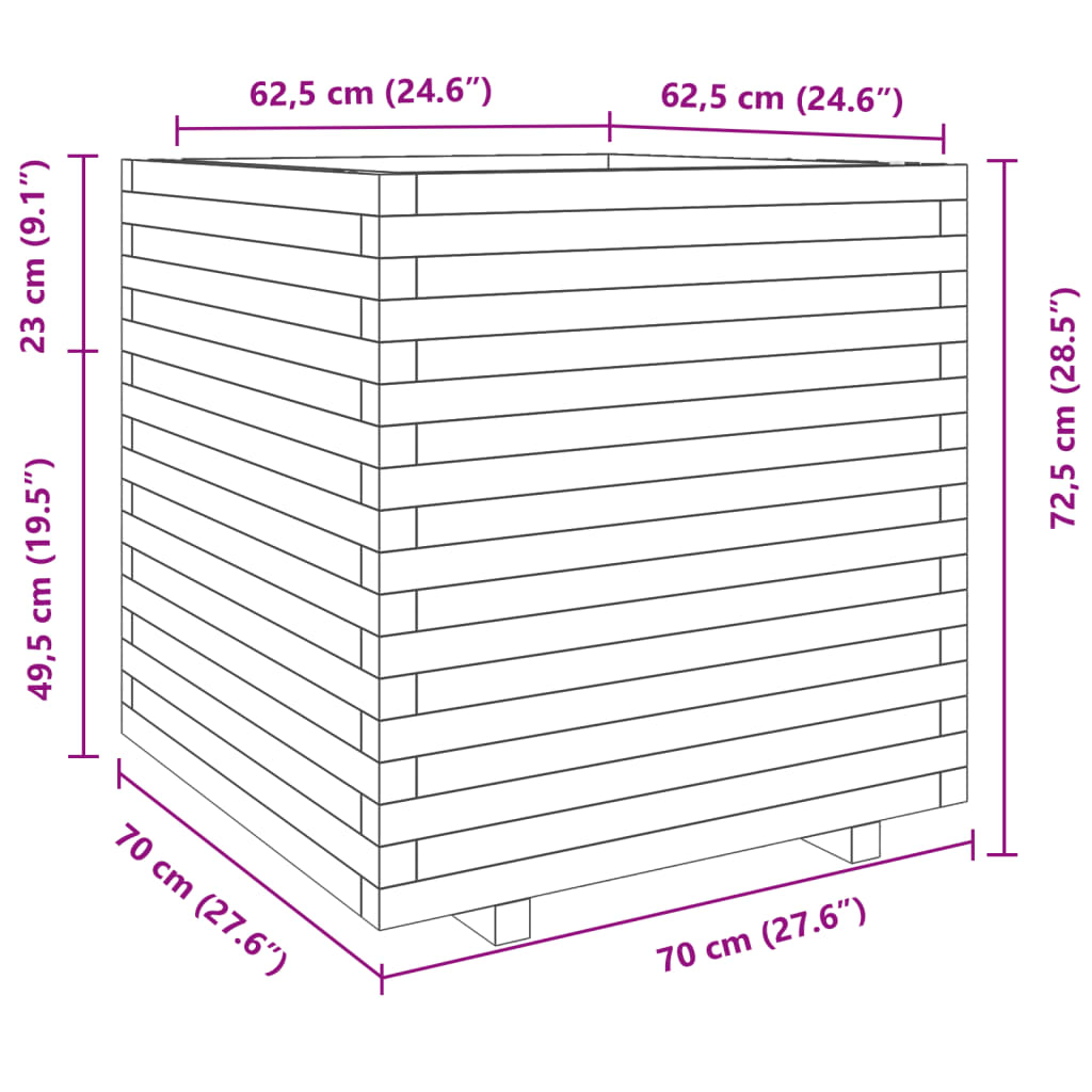 vidaXL Garden Planter 70x70x72.5 cm Impregnated Wood Pine