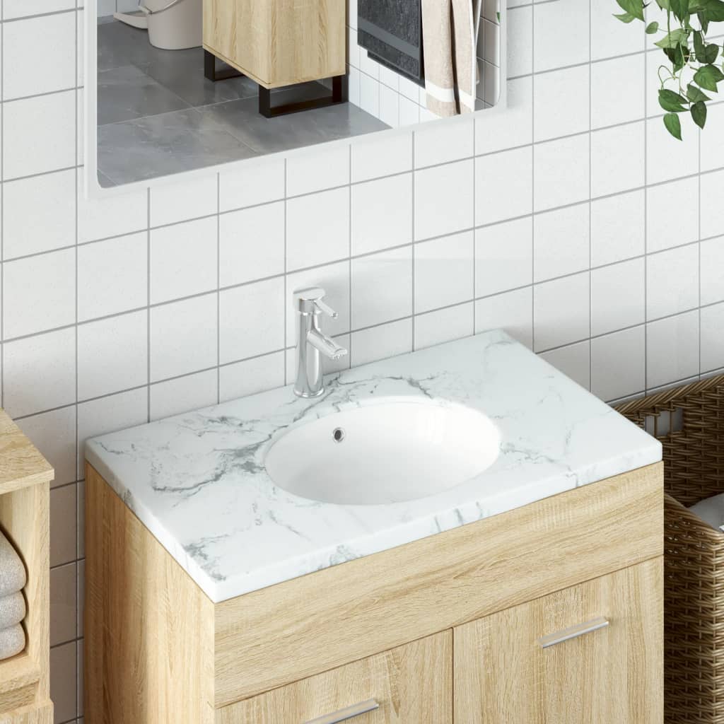 vidaXL Bathroom Sink White 38.5x33.5x19 cm Oval Ceramic