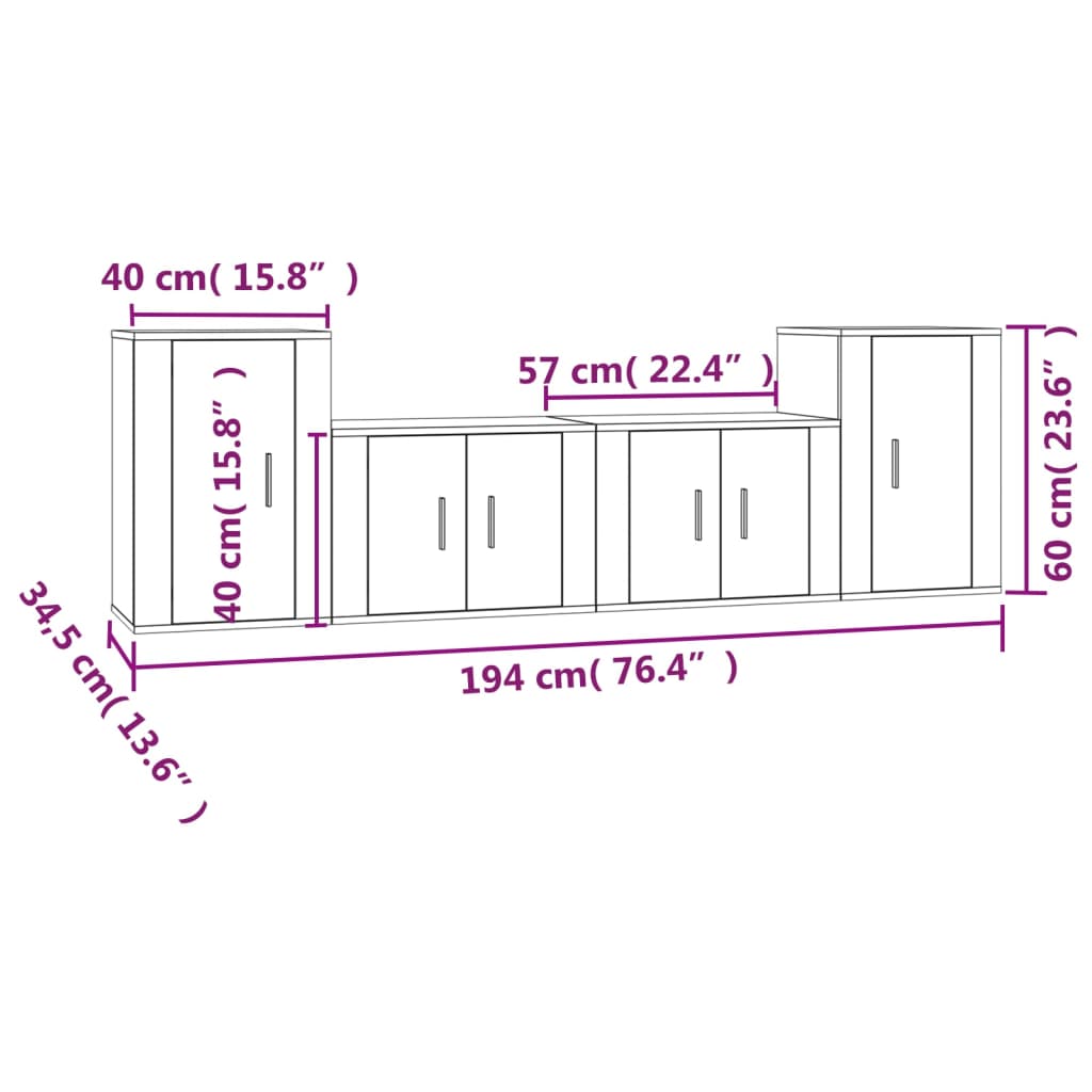 vidaXL 4 Piece TV Cabinet Set Sonoma Oak Engineered Wood