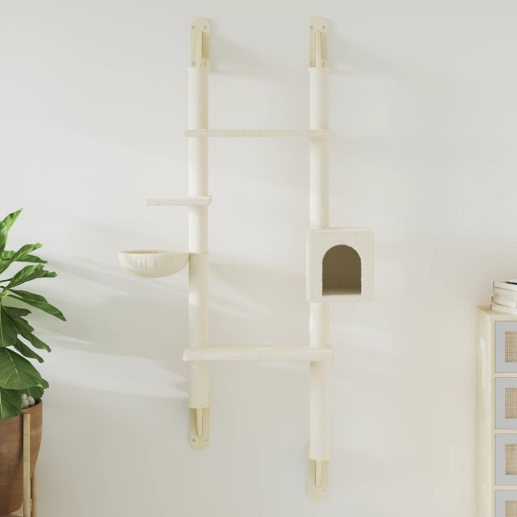 vidaXL Wall-mounted Cat Tree with Scratching Post Cream 180 cm