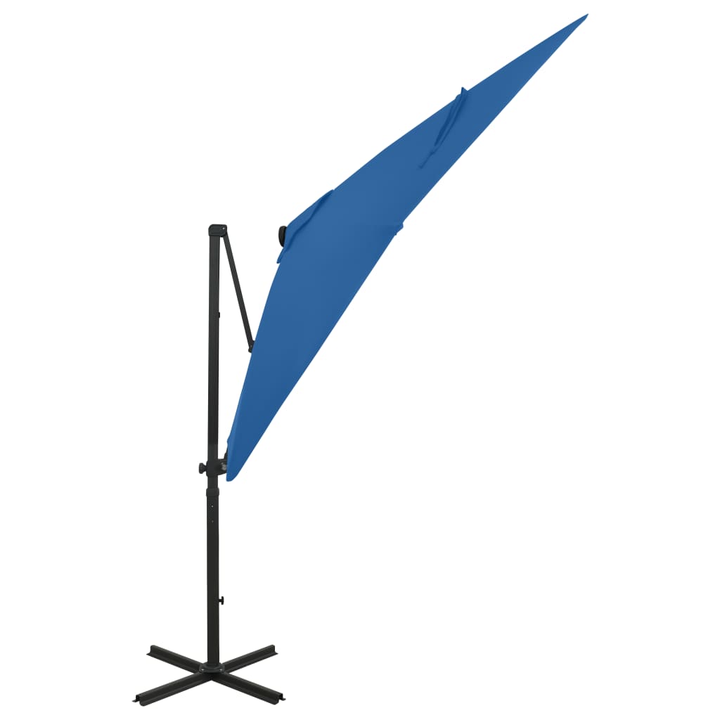 vidaXL Cantilever Garden Parasol with Pole and LED Lights Azure Blue 250 cm