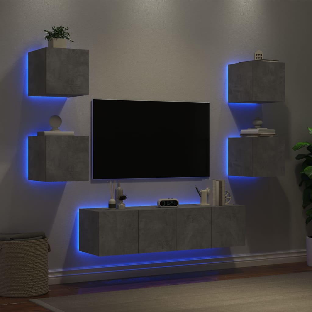 vidaXL 6 Piece TV Wall Units with LED Concrete Grey Engineered Wood