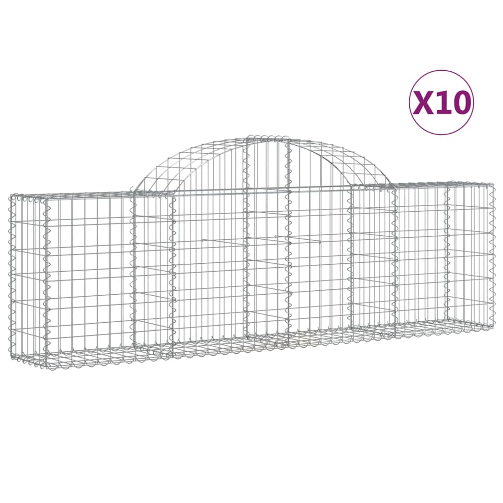 vidaXL Arched Gabion Baskets 10 pcs 200x30x60/80 cm Galvanised Iron