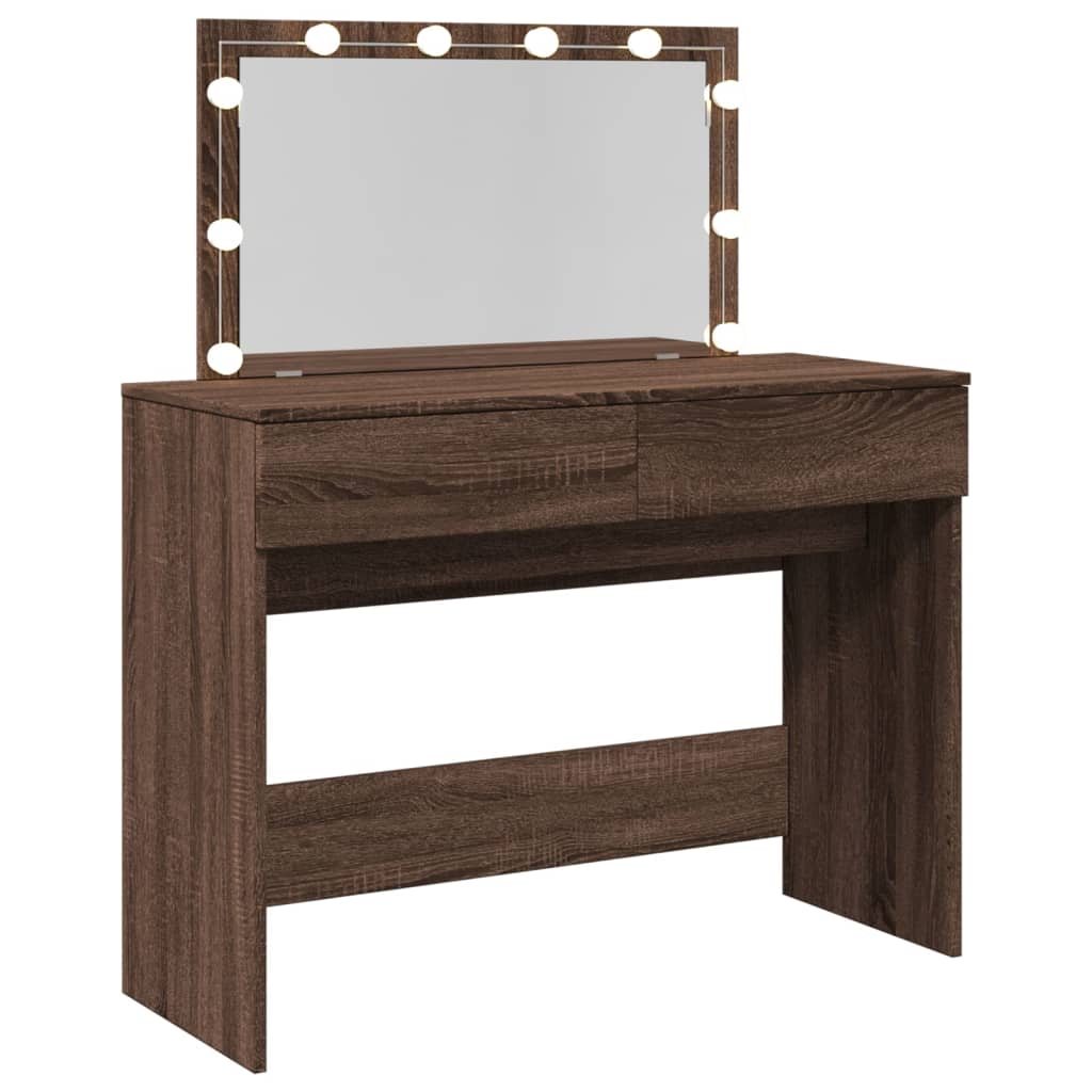 vidaXL Dressing Table with LED Brown Oak 100x40x120 cm