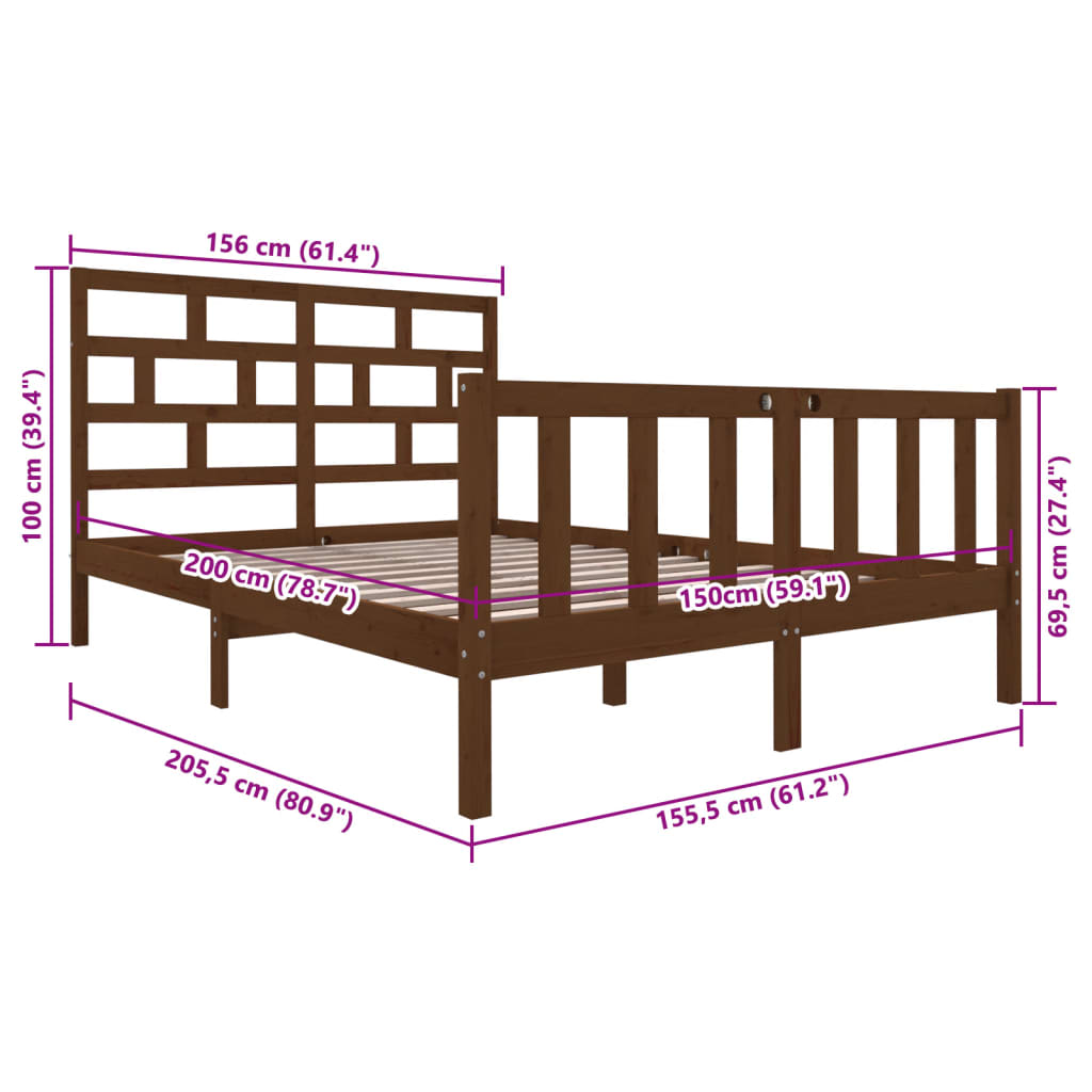 vidaXL Bed Frame without Mattress Honey Brown Solid Wood Pine King Size