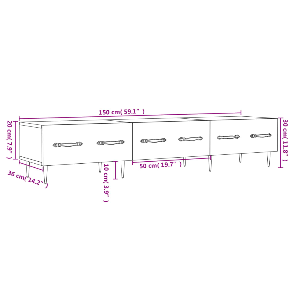 vidaXL TV Cabinet Smoked Oak 150x36x30 cm Engineered Wood