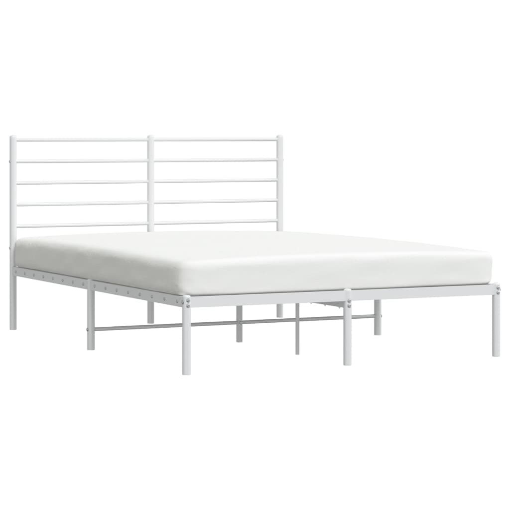 vidaXL Metal Bed Frame without Mattress with Headboard White 135x190 cm Double