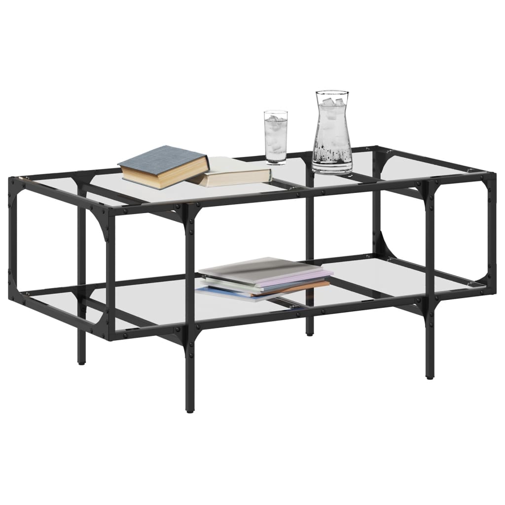 vidaXL Coffee Table with Transparent Glass Top 98.5x50x45 cm Steel