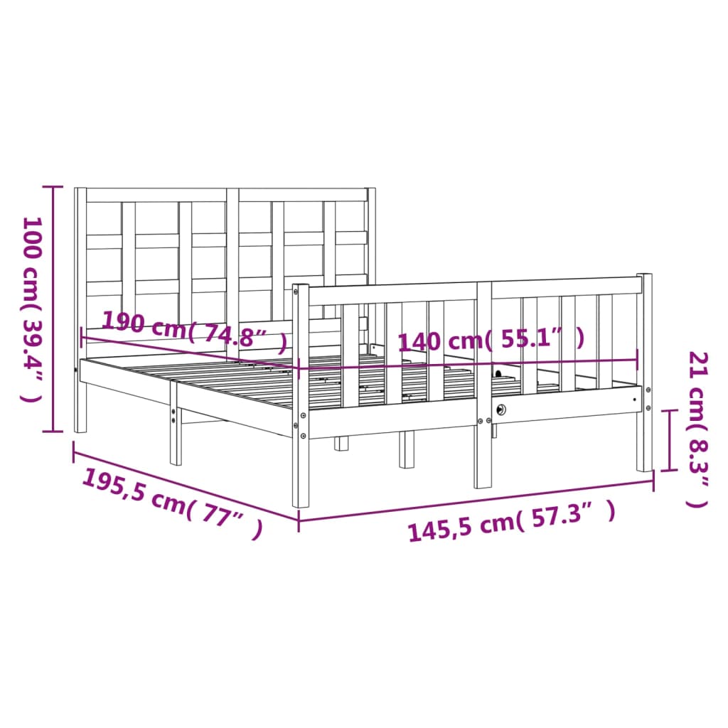 vidaXL Bed Frame without Mattress White 140x190 cm Solid Wood Pine