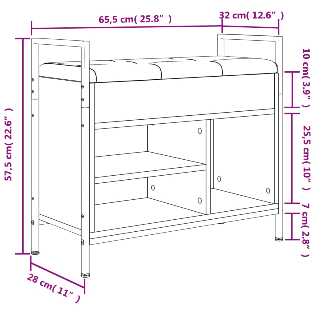 vidaXL Shoe Bench Sonoma Oak 65.5x32x57.5 cm Engineered Wood