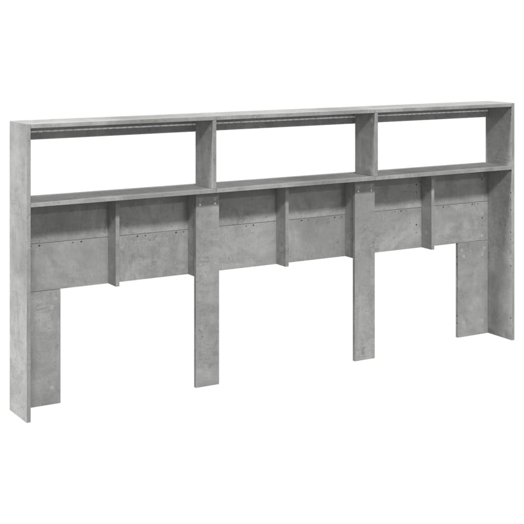 vidaXL Headboard Cabinet with LED Concrete Grey 220x17x102 cm