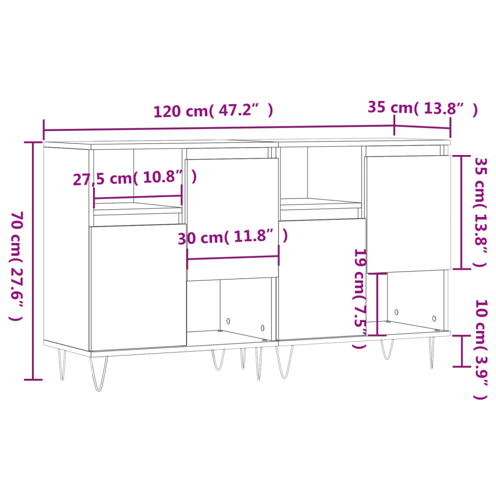 vidaXL Sideboards 2 pcs Black Engineered Wood