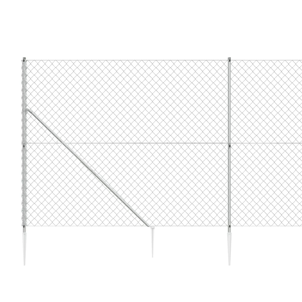 vidaXL Chain Link Fence with Spike Anchors Silver 1.6x10 m