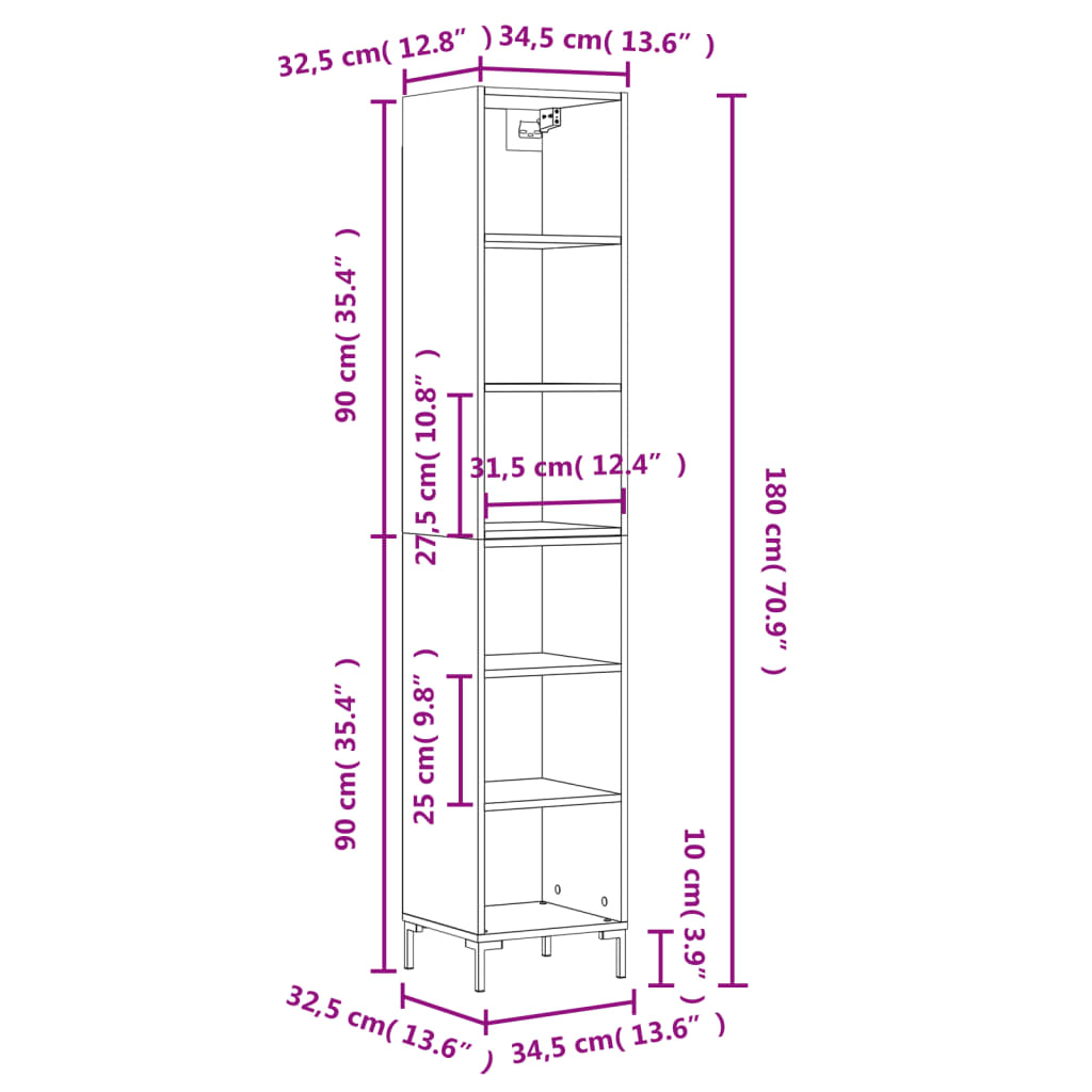 vidaXL Highboard White 34.5x32.5x180 cm Engineered Wood