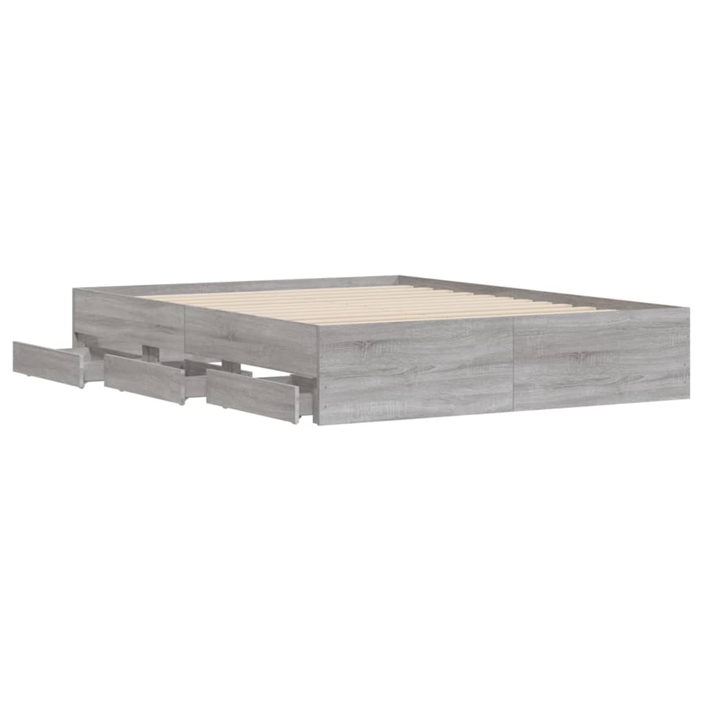 vidaXL Bed Frame with Drawers without Mattress Grey Sonoma 150x200 cm King Size