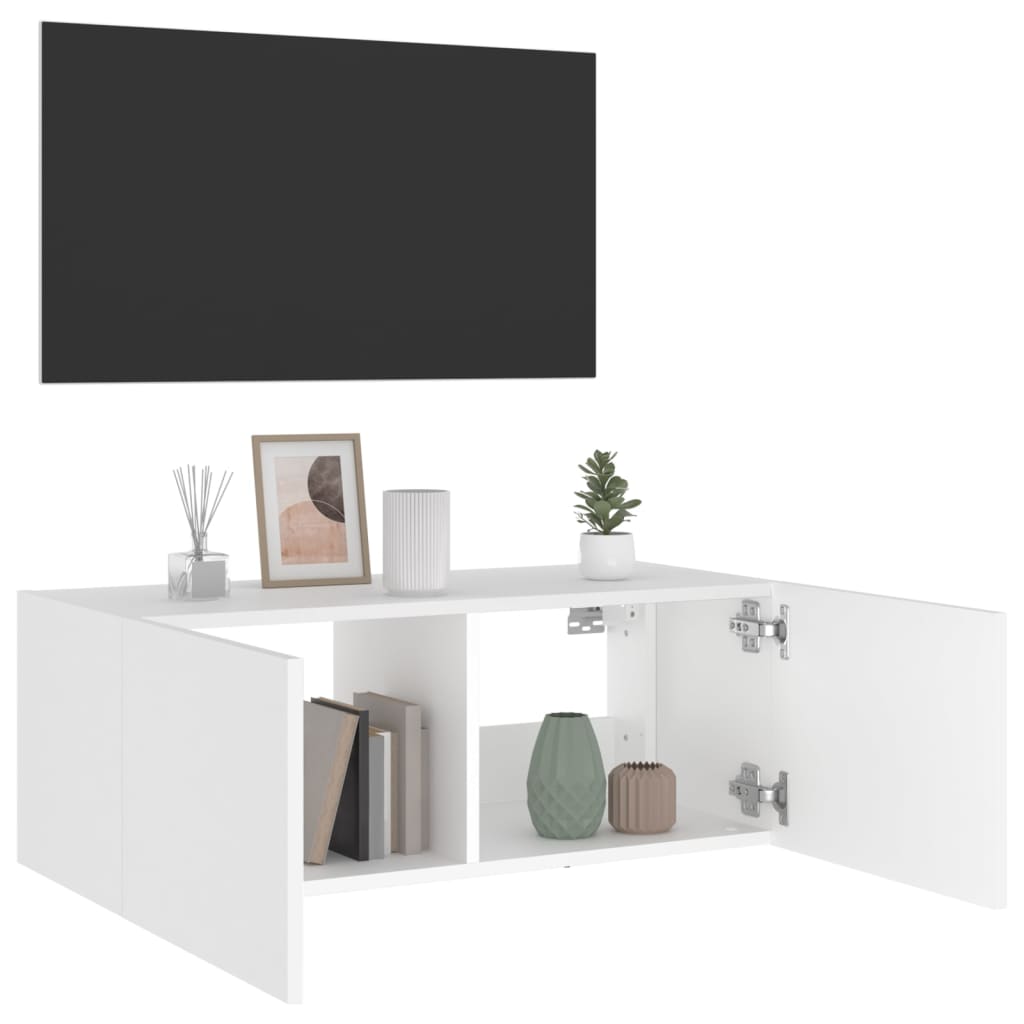 vidaXL TV Wall Cabinet with LED Lights White 80x35x31 cm