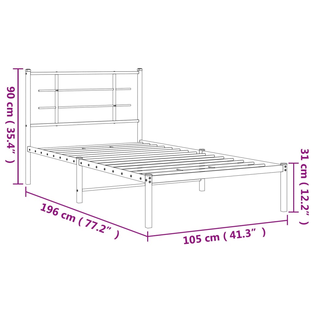 vidaXL Metal Bed Frame without Mattress with Headboard White 100x190 cm