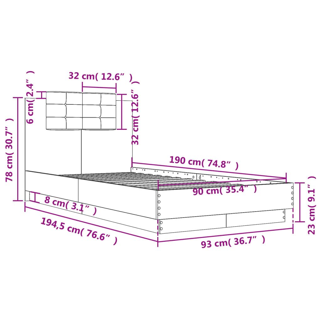 vidaXL Bed Frame without Mattress Smoked Oak 90x190 cm Single