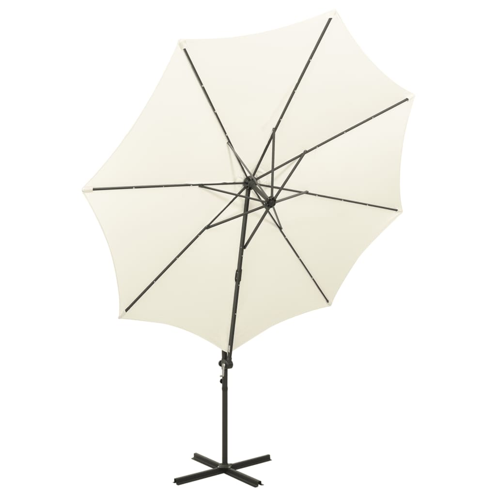 vidaXL Cantilever Garden Parasol with Pole and LED Lights Sand 300 cm