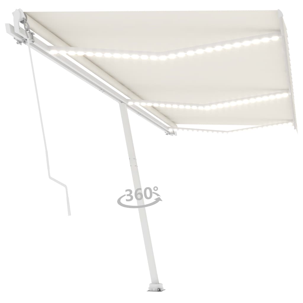 vidaXL Manual Retractable Awning with LED 600x300 cm Cream