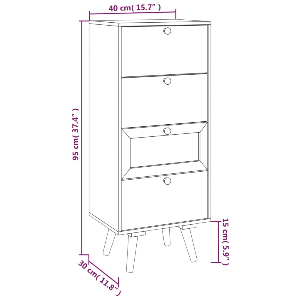 vidaXL Highboard with Drawers 40x30x95 cm Engineered Wood