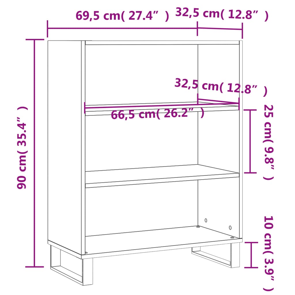 vidaxL Shelf Cabinet Smoked Oak 69.5x32.5x90 cm Engineered Wood