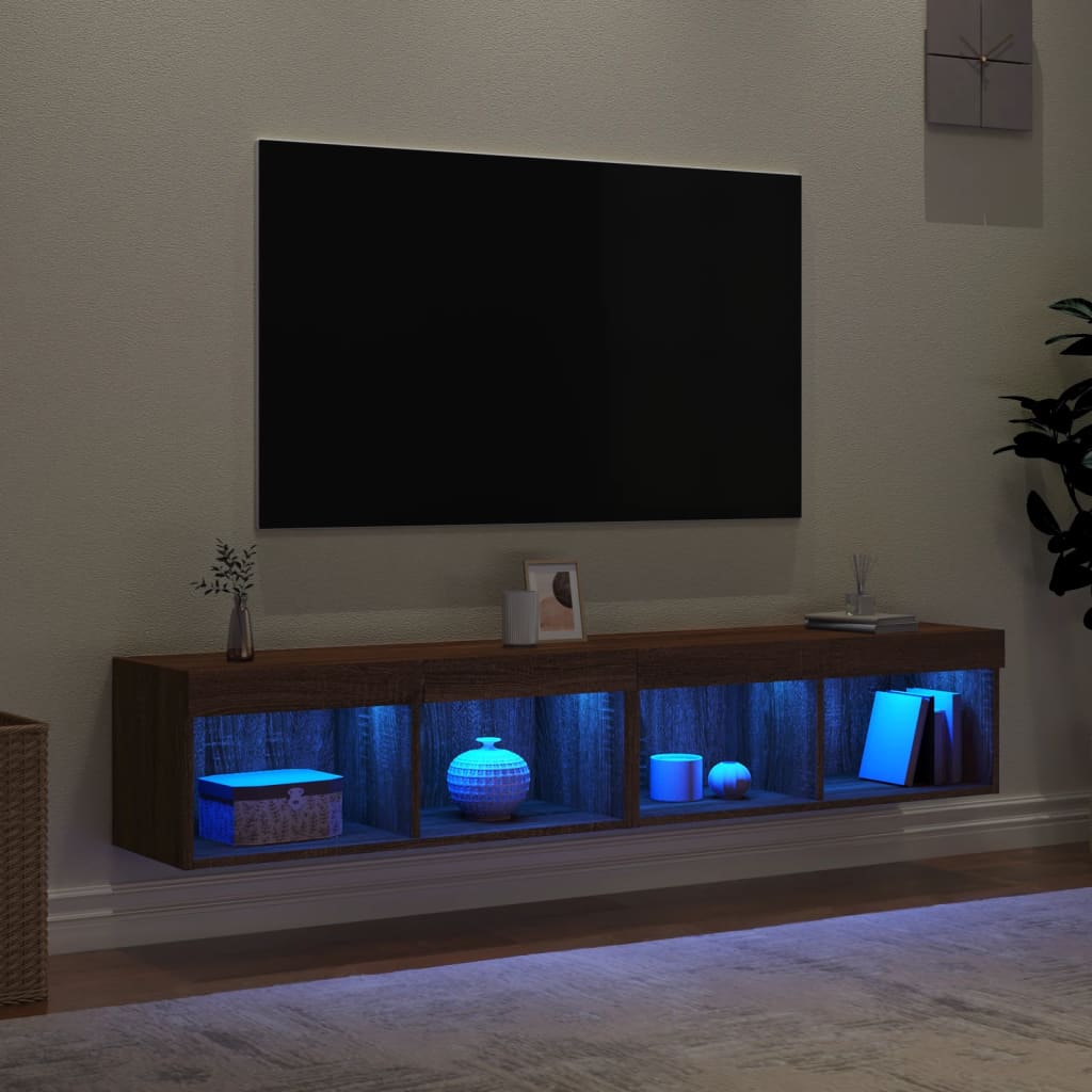 vidaXL TV Cabinets with LED Lights 2 pcs Brown Oak 80x30x30 cm