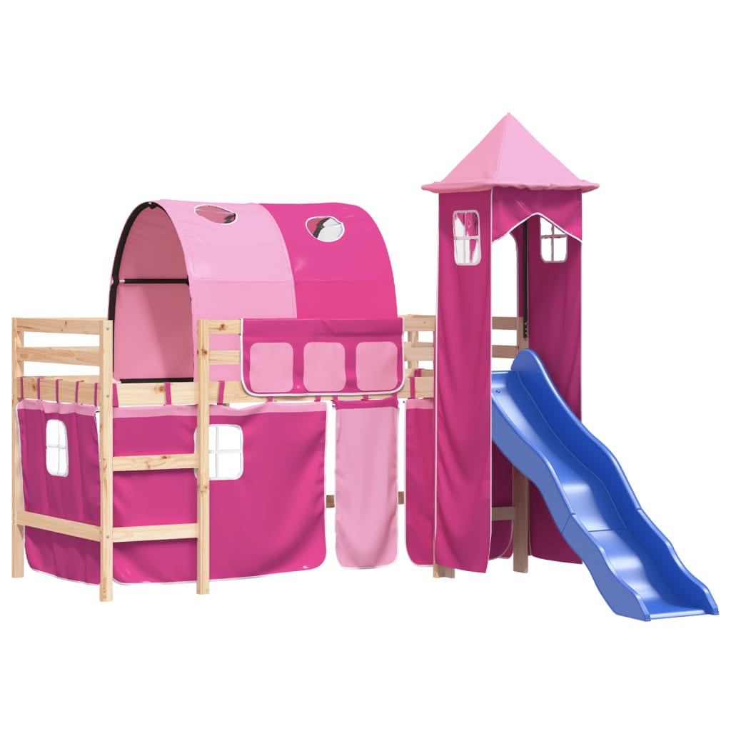 vidaXL Kids' Loft Bed with Tower without Mattress Pink 90x200 cm