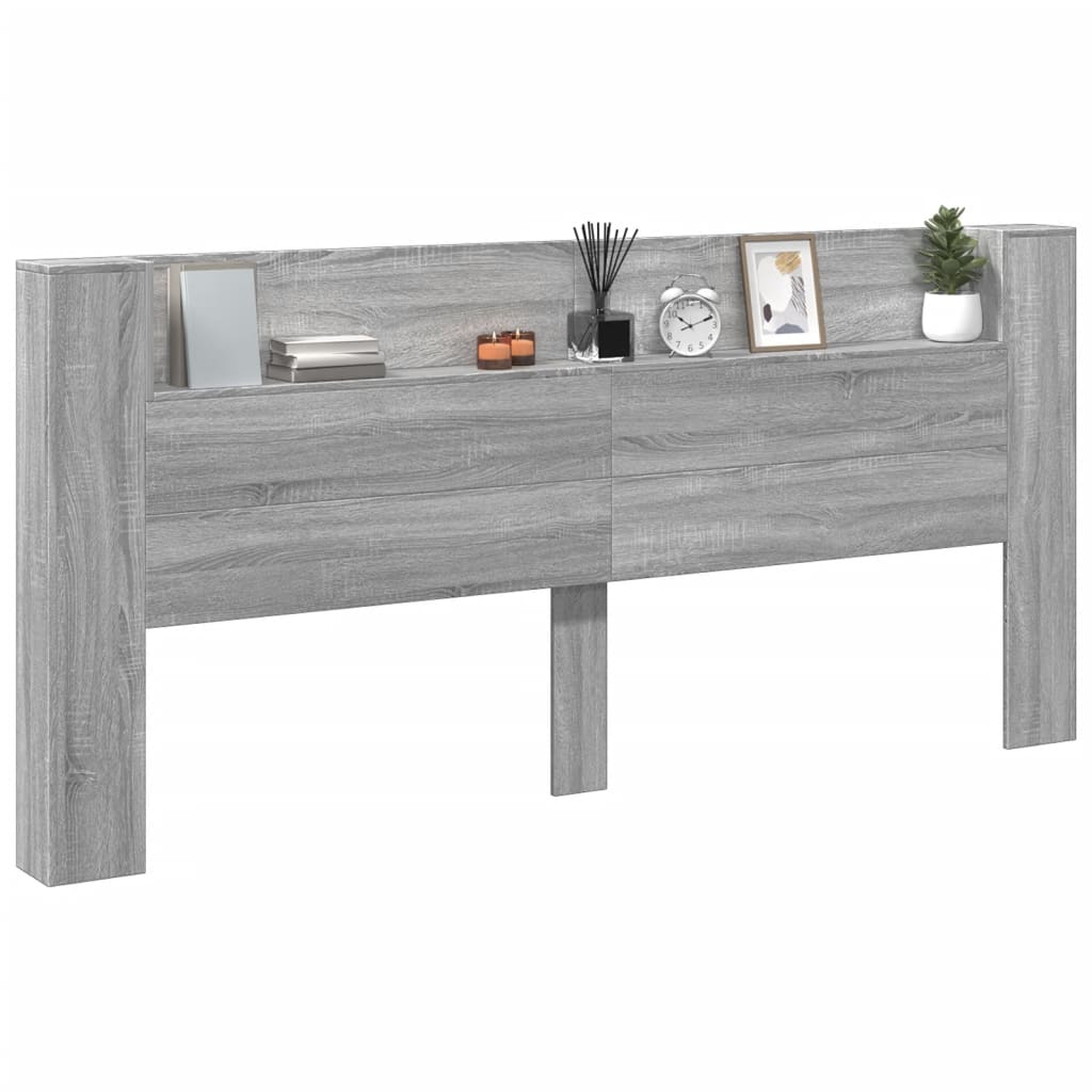 vidaXL Headboard Cabinet with LED Grey Sonoma 220x16.5x103.5 cm