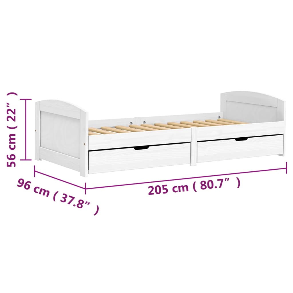 vidaXL Day Bed with 2 Drawers without Mattress "IRUN" White 90x200 cm