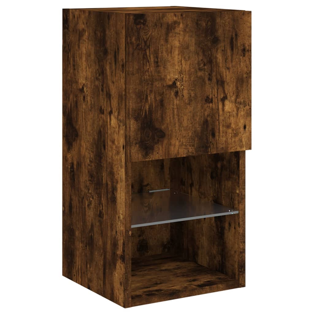 vidaXL TV Cabinets with LED Lights 2 pcs Smoked Oak 30.5x30x60 cm