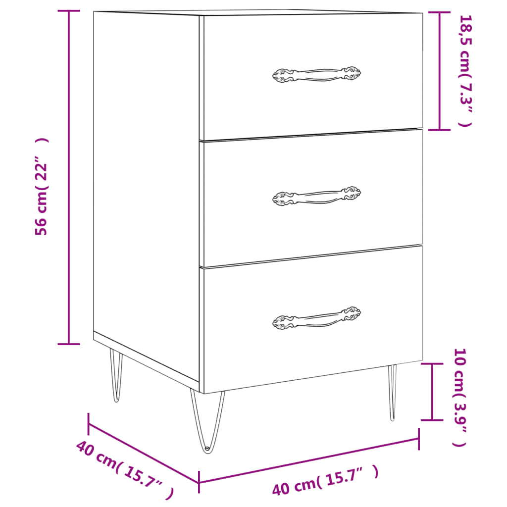 vidaXL Bedside Cabinet White 40x40x66 cm Engineered Wood