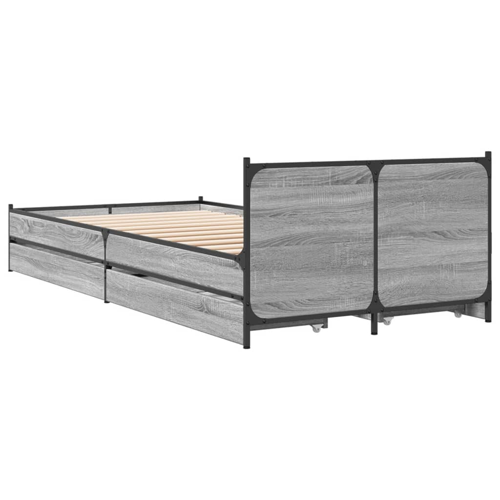 vidaXL Bed Frame with Drawers without Mattress Grey Sonoma 100x200 cm