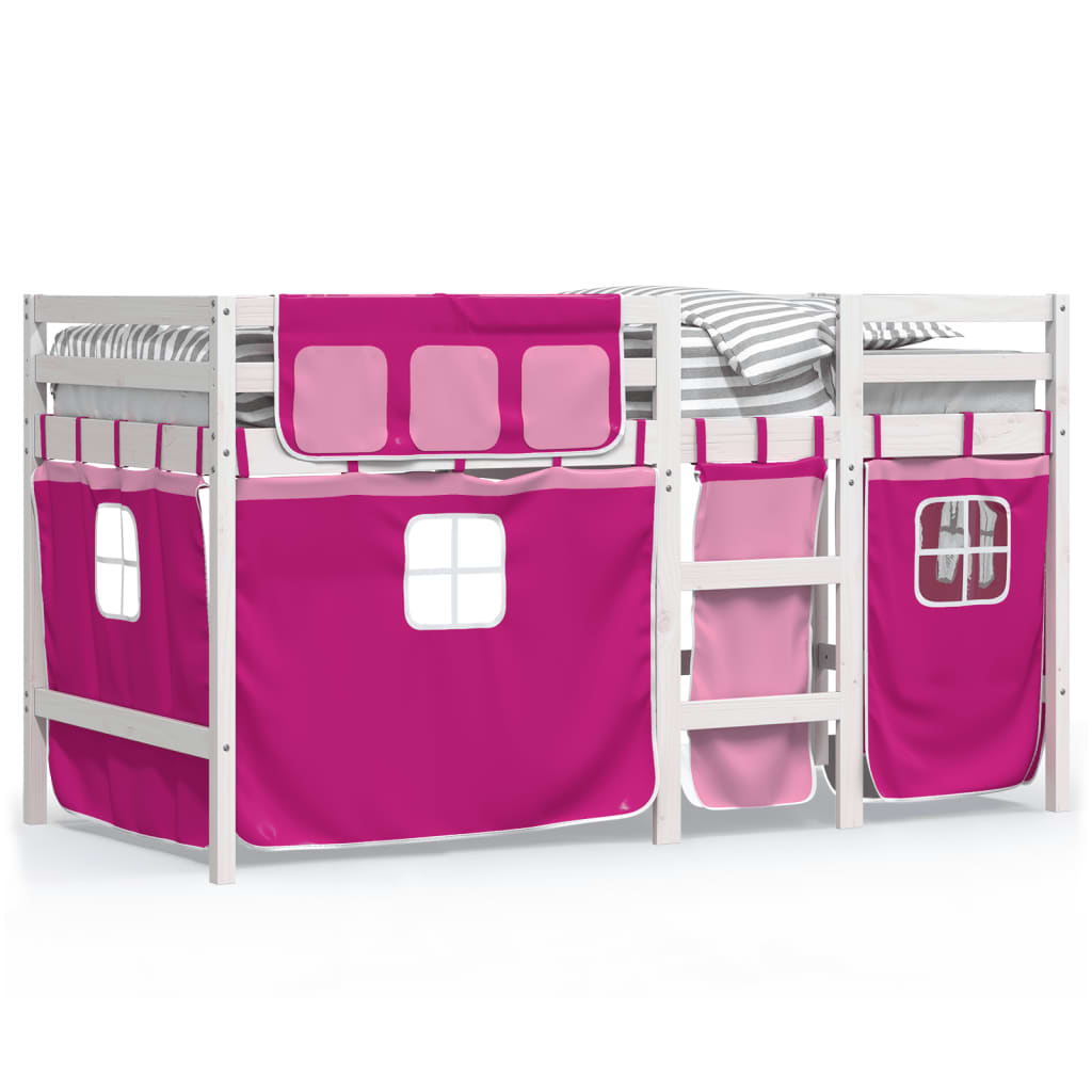 vidaXL Kids' Loft Bed with Curtains without Mattress Pink 80x200 cm