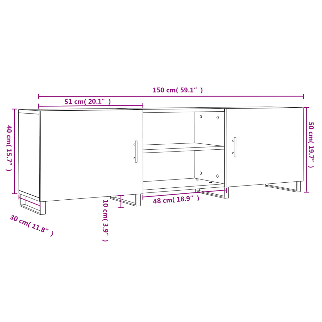 vidaXL TV Cabinet White 150x30x50 cm Engineered Wood