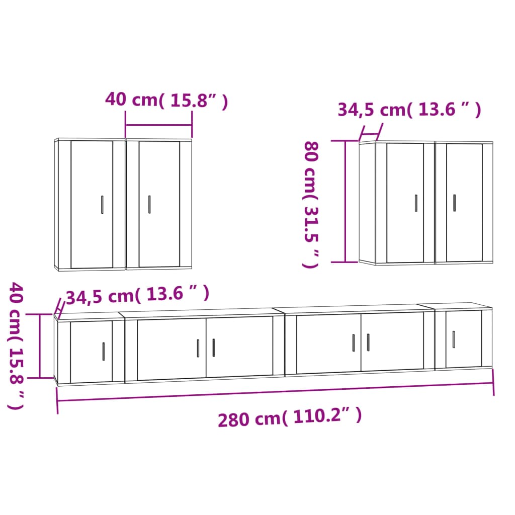 vidaXL 8 Piece TV Cabinet Set Smoked Oak Engineered Wood