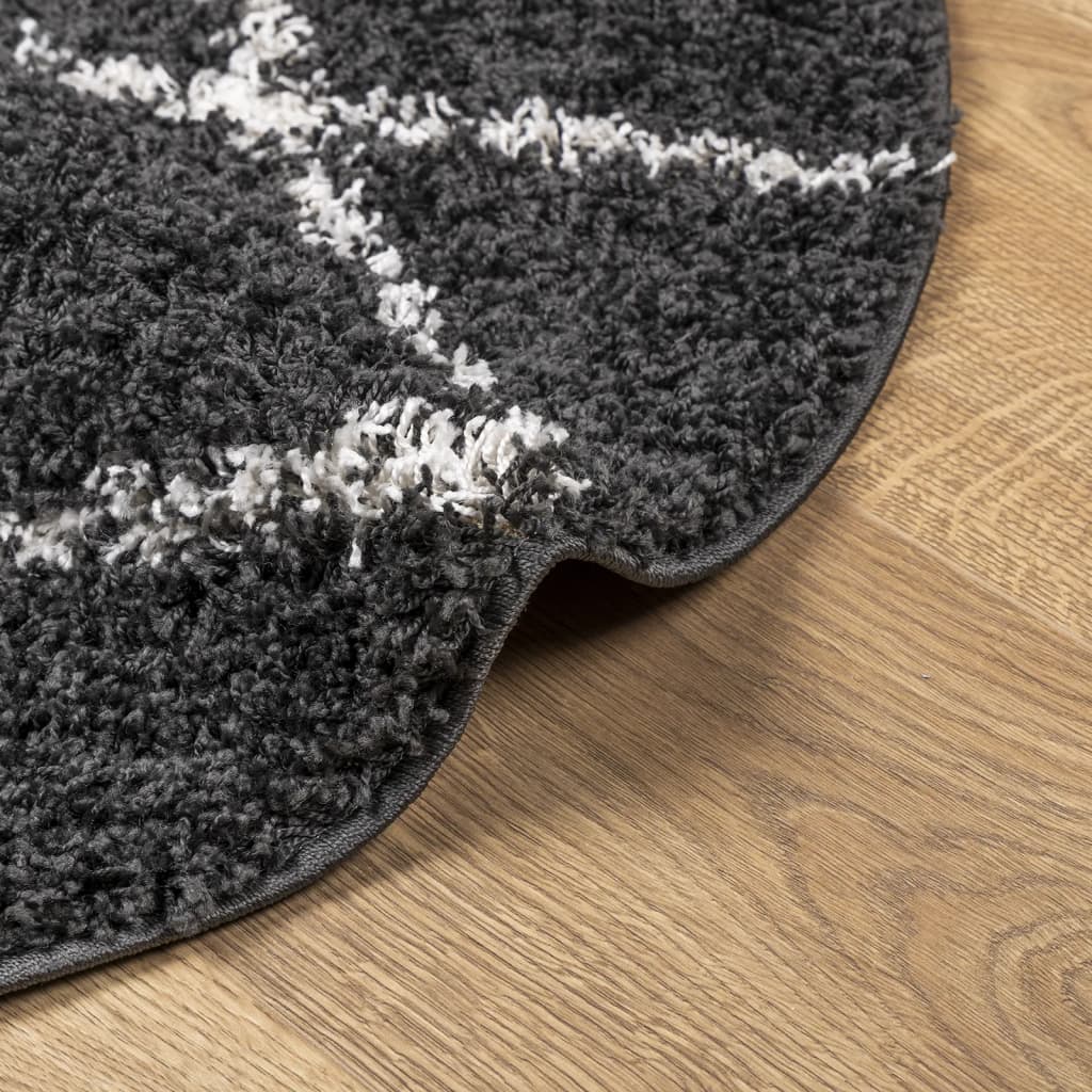 vidaXL Shaggy Rug PAMPLONA High Pile Modern Black and Cream Ø 120 cm