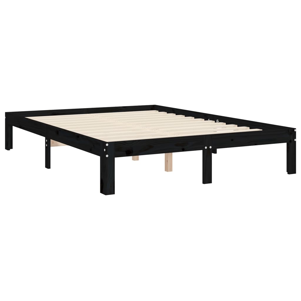 vidaXL Bed Frame without Mattress Black Double Solid Wood Pine