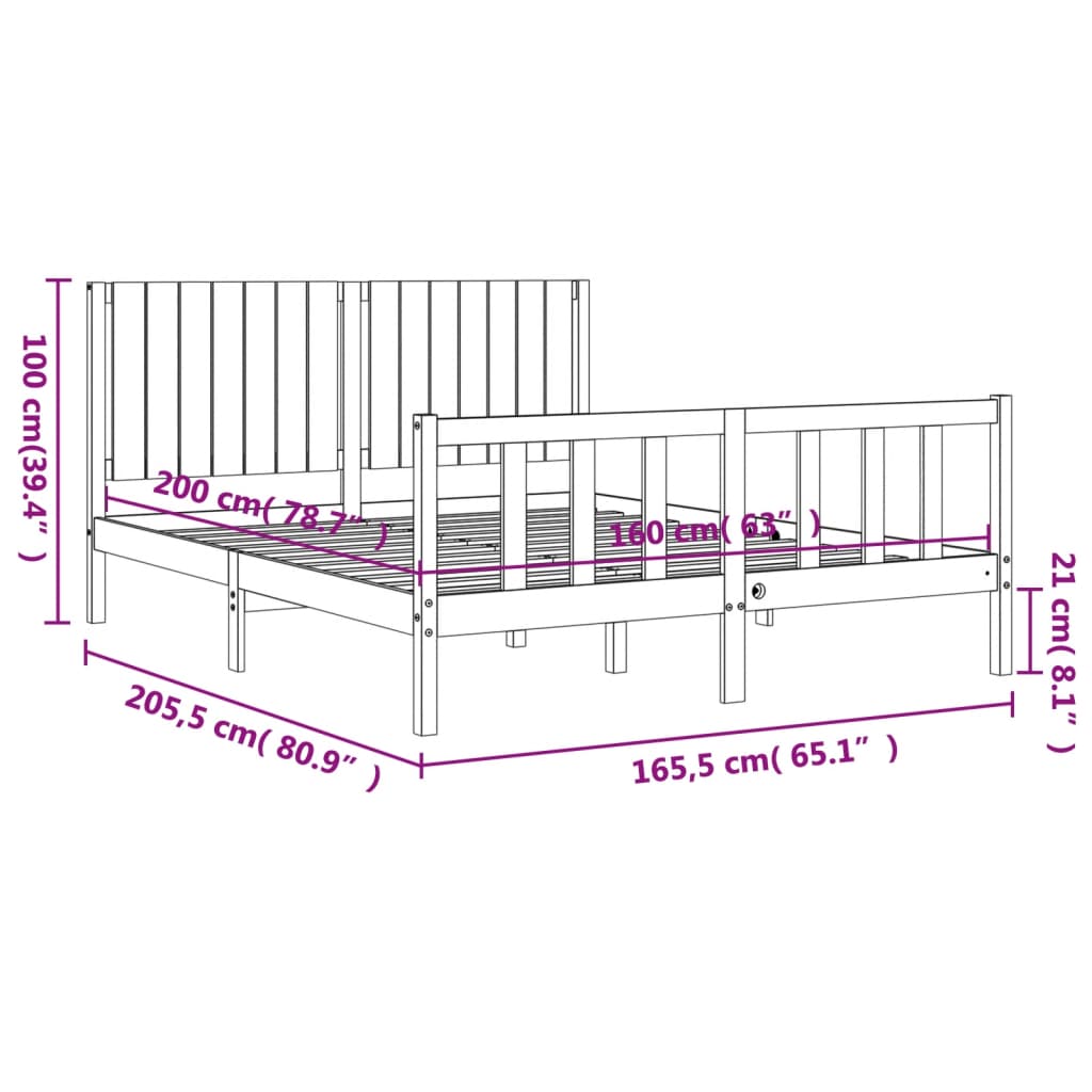 vidaXL Bed Frame without Mattress 160x200 cm Solid Wood Pine