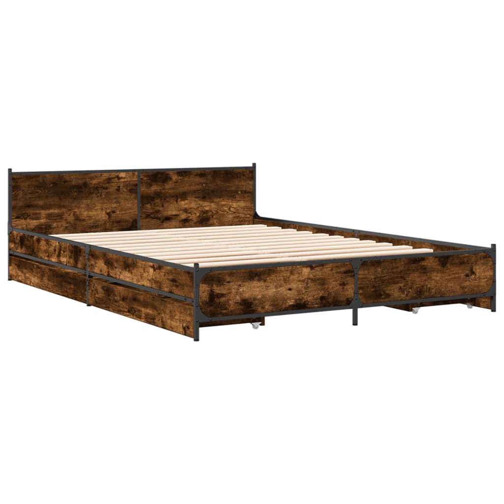 vidaXL Bed Frame with Drawers without Mattress Smoked Oak 160x200 cm